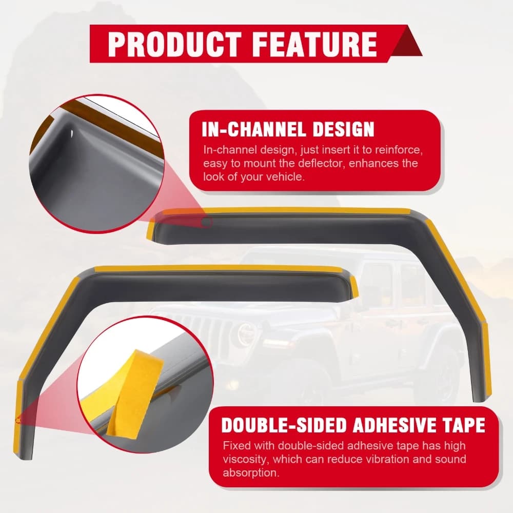 2Pcs Side Window Visor Ventilation Guard Waterproof Rain Awnings Shelters Deflector for Jeep Wrangler JK 2007-2017 2Doors - 5