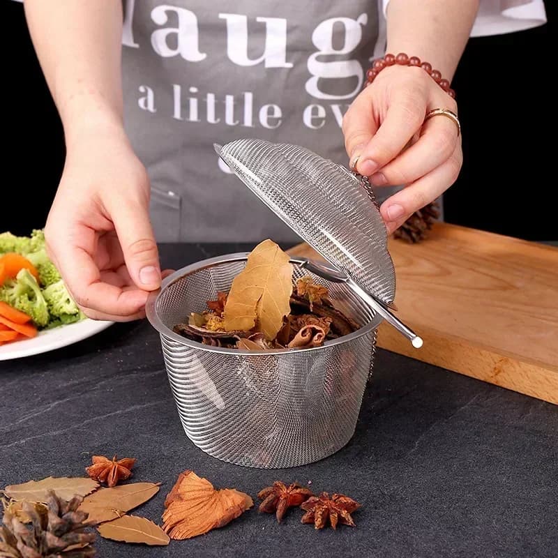مصفي توابل وشاي وقهوة قابل لإعادة الاستخدام من الفولاذ المقاوم للصدأ مع سلسلة، كيس توابل كروي قابل لإعادة الاستخدام - 3