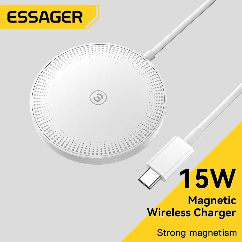 شاحن لاسلكي مغناطيسي Essager 15W، شحن سريع لآيفون 14 و13 و12 برو ماكس، شحن سريع PD لمحول Xiaomi Pad