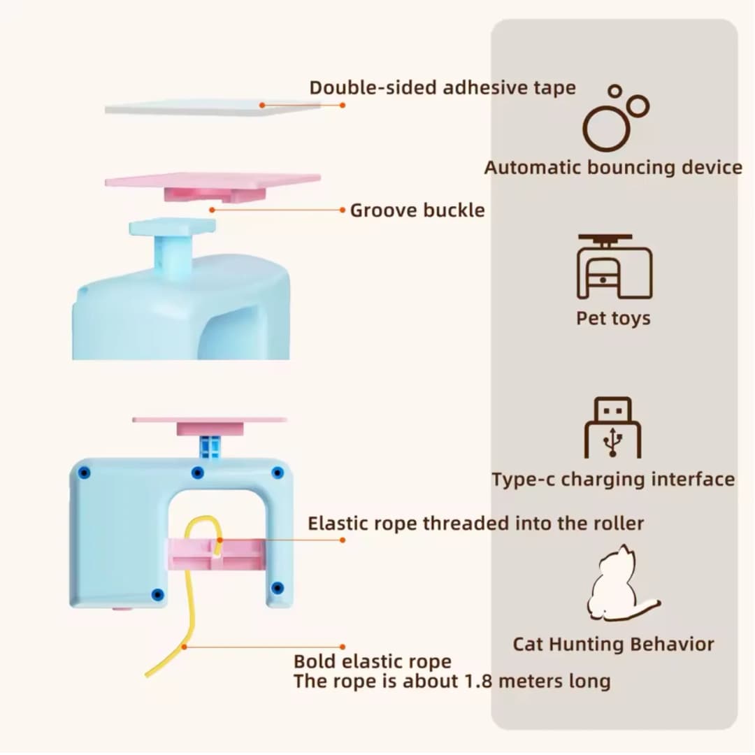 Cats Toys Pet Stress Relief Rechargeable Interactive Hanging Door Automatic Electric Flying Bird Cat Toy for Hunt Elastic Rope - 5