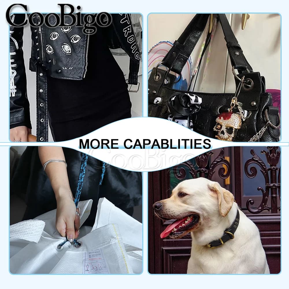 مجموعة أدوات الحلقات المعدنية الحلقات الثقوب لكمة المثبت أداة للملابس الجلدية والأحذية حزام الستار DIY بها بنفسك الاكسسوارات الحرفية الأسود - 3