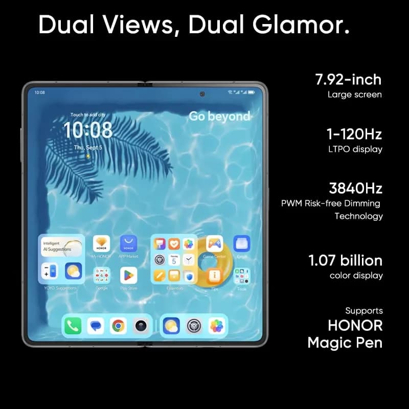 هاتف هونر ماجيك V3 القابل للطي، إصدار عالمي 5G، معالج سنابدراجون 8 الجيل 3، شاشة LTPO OLED مقاس 7.92 بوصة، بطارية 5150 مللي أمبير، شحن فائق السرعة 66 واط - 6