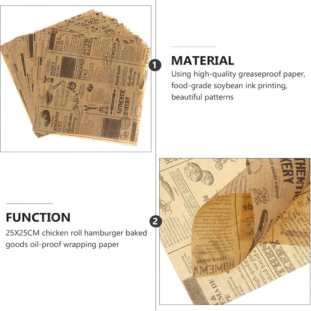50-200 قطعة ورق شمع ديلي، مقاوم للدهون، 22x22 سم، لتفاف البرغر والخبز، حصيرة سلة للبطاطس والساندويتش - 6
