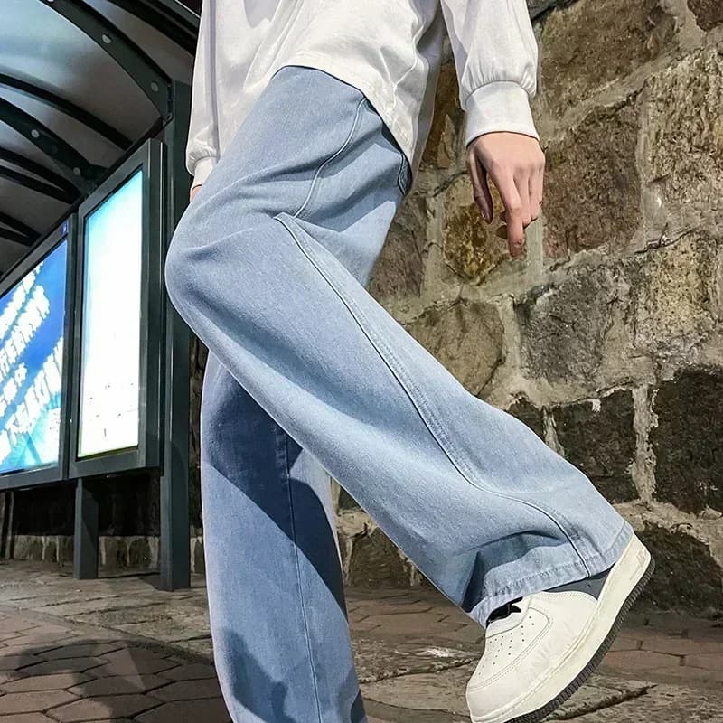 2026 New Streetwear Loose Jeans Men Korean Style Fashion Loose Straight Wide Leg Pants Men's Brand Clothing Black Light Blue - 5