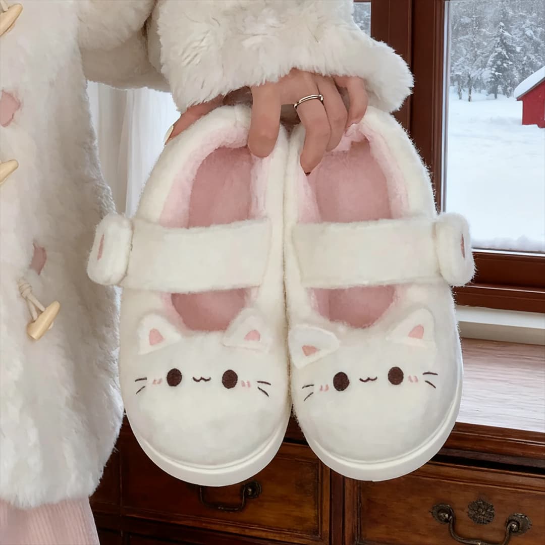 Cute Little  Claw Lolita Shoes Winter Anti-Slip Outdoor Magic Tape Mary Janes Cotton Bean Shoes Women Casual round Toe - 4