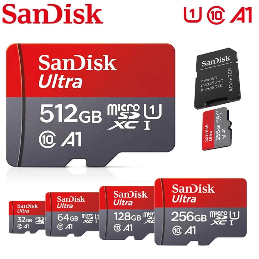 بطاقة ذاكرة Sandisk 512 جيجابايت TF SD مايكرو، 256 جيجابايت، 128 جيجابايت، 64 جيجابايت، 32 جيجابايت، بطاقة مايكرو SD فئة A1-10 UHS-1، ذاكرة فلاش مايكرو SD لجهاز Xiaomi