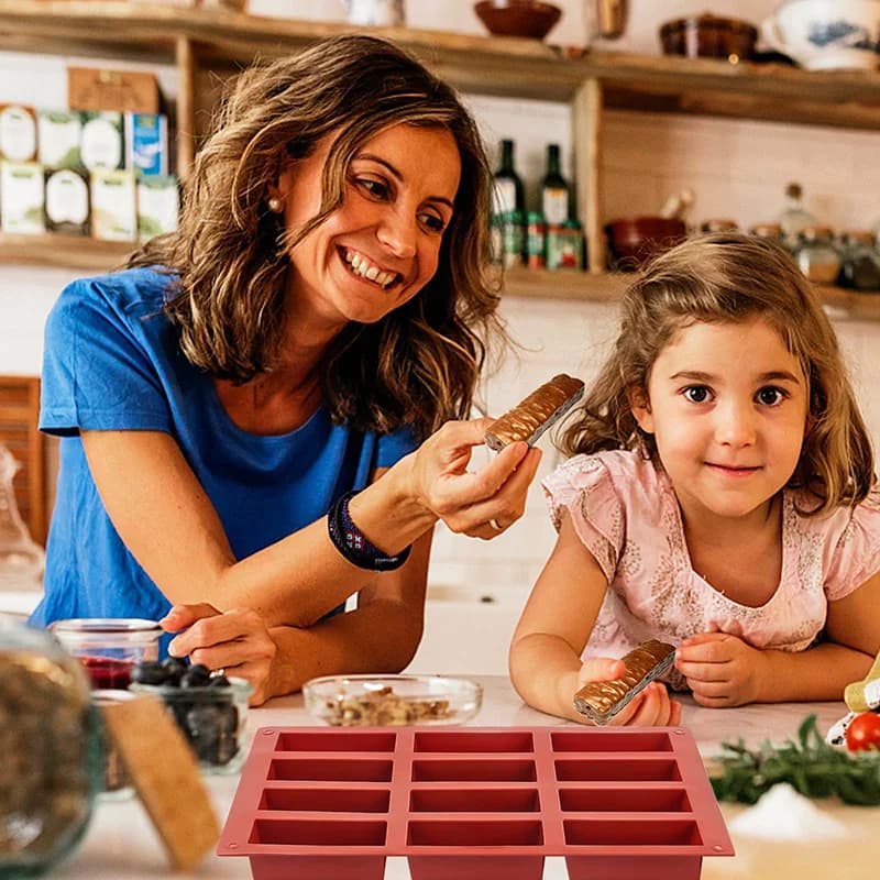 قوالب حلوى سيليكون مستطيلة لخبز بارات الطاقة قوالب شوكولاتة بارات بروتين بودينغ خبز الذرة قالب زبدة 12 تجويف - 3