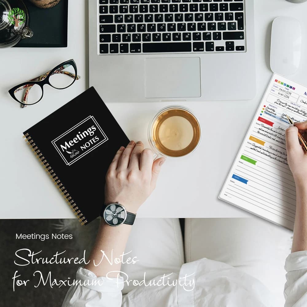 دفتر اجتماعات للعمل مع عناصر العمل، منظم ملاحظات اجتماعات مكتبية/تجارية للرجال والنساء - 5