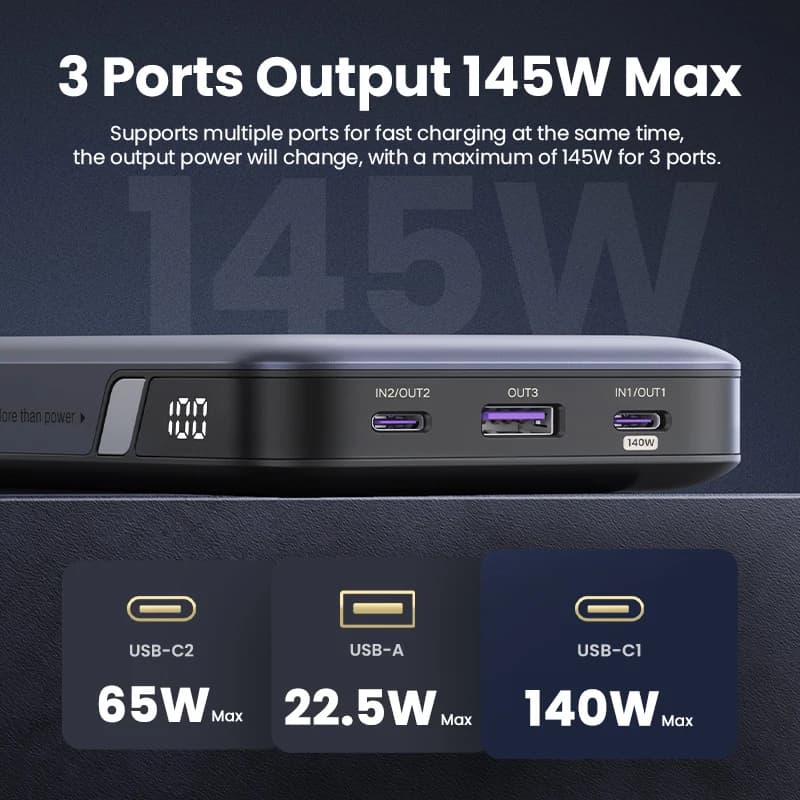 UGREEN 25000mAh Power Bank Portable PD 3.1 140W Fast Charging PowerBank for Macbook Pro iPhone Samsung Notebook Computer - 2