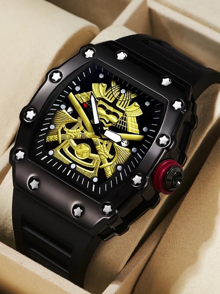 ساعة رجالية على شكل برميل، مضيئة، مقاومة للماء، حزام سيليكون، تقويم، رياضية، جديدة