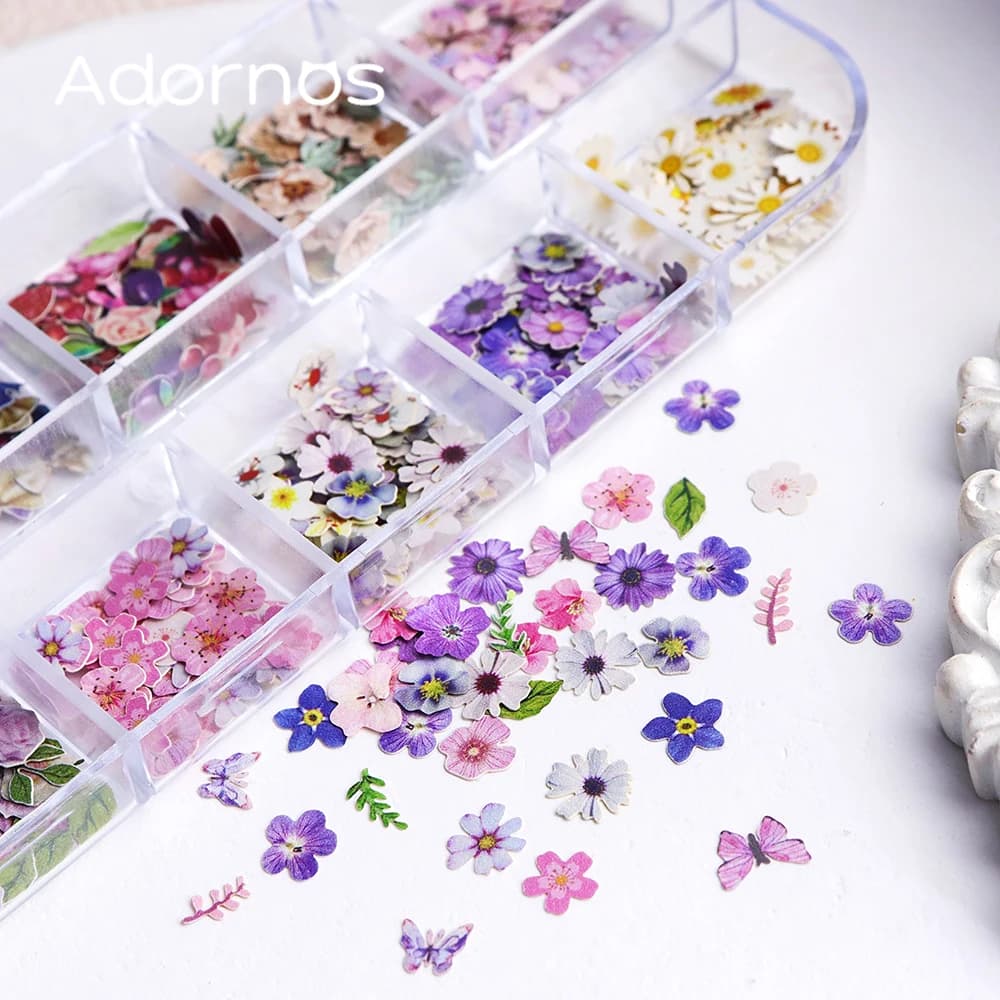 12 شبكة زهرة لب الخشب رقائق راتنجات الايبوكسي ملء الورد القزحية Vetiver زهرة فراشة شكل ورق زينة زهرة Crafts بها بنفسك الحرف - 2