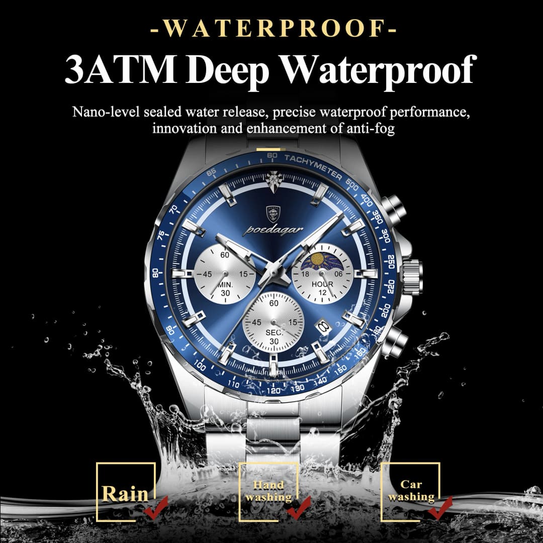 POEDAGAR Luxury Sport Watch For Men Waterproof Luminous Date Chronograph Man Wristwatch Stainless Steel Men's Quartz Watches+Box - 3