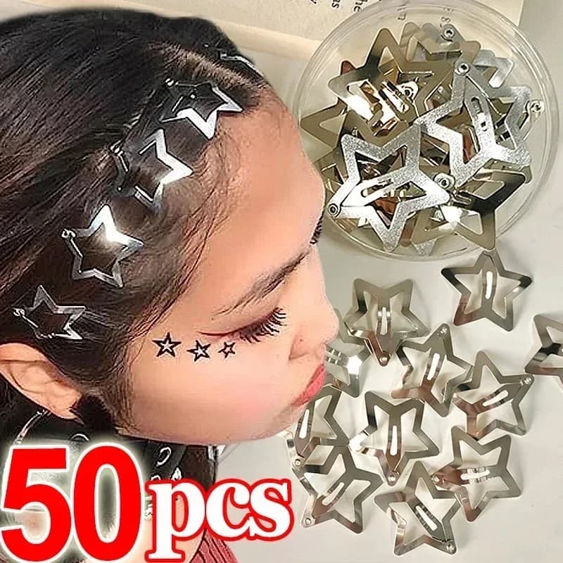2-50 قطعة مشابك شعر Y2K على شكل نجمة فضية للفتيات مشبك شعر معدني على شكل نجمة دقيقة دبابيس شعر مجوهرات شعر خالية من النيكل