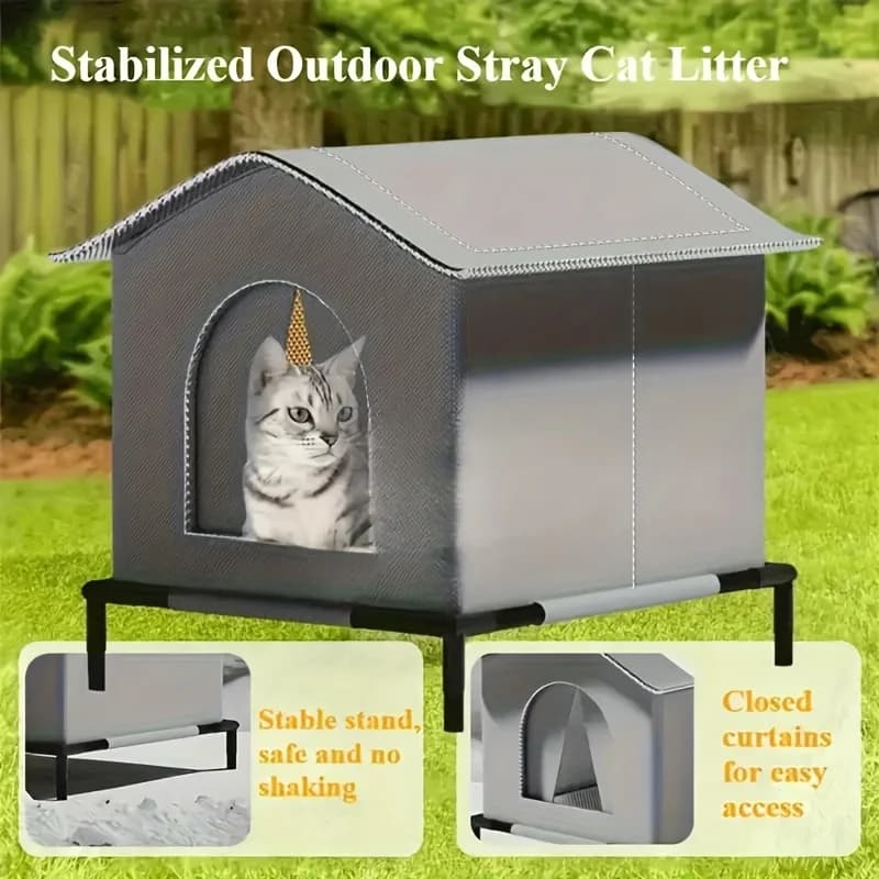 Stray Cat Houses with Mat Waterproof Winter Warm Shelter Foldable Pet Cave Nest Sleeping Beds for Outdoor Cats Small Dog Puppies - 4