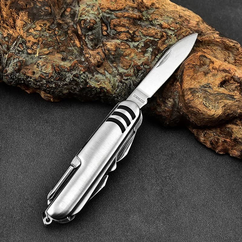 Portable 11 in 1 Fold Pocket knife Carry Around Multifunction Outdoor Emergency Tools Stainless Steel Bottle Opener Cork Drill - 2
