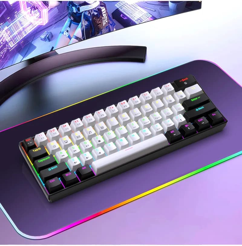 لوحة مفاتيح ميكانيكية سلكية للألعاب 60% مع إضاءة RGB خلفية، تصميم مدمج للكمبيوتر/Mac، سهلة الحمل للسفر