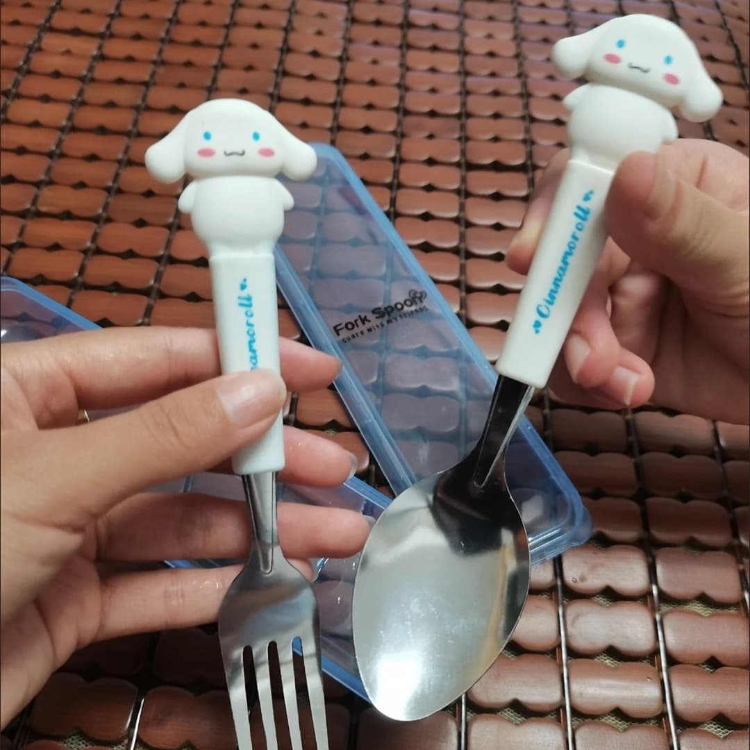 New Kuromi Hello Kitty Cinnamoroll Spoon Fork 2 Pcs Set Stainless Steel Cartoon Cute Kid Tableware Kitchen Supplies Gift - 6