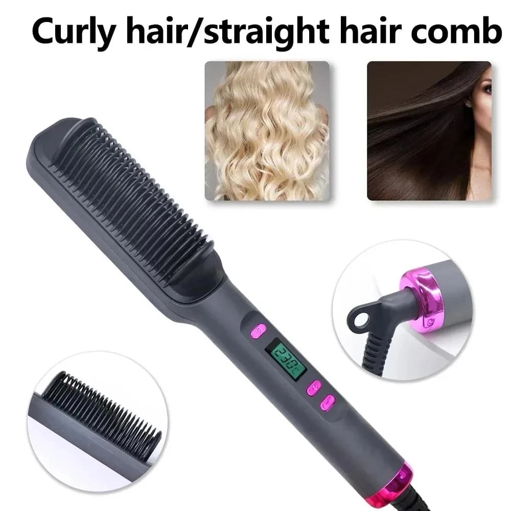Hair Straightener Brush Heating Hot Comb Straightener Electric Hair Straightening Curly Multifunctional Iron Brush Comb Curler - 6