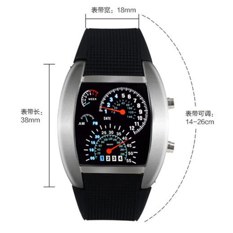 ساعة يد كوارتز عصرية للرجال، رياضية للطيران، LED، ساعة إلكترونية، مروحة سباق، لوحة قيادة، ساعة رقمية إبداعية - 5