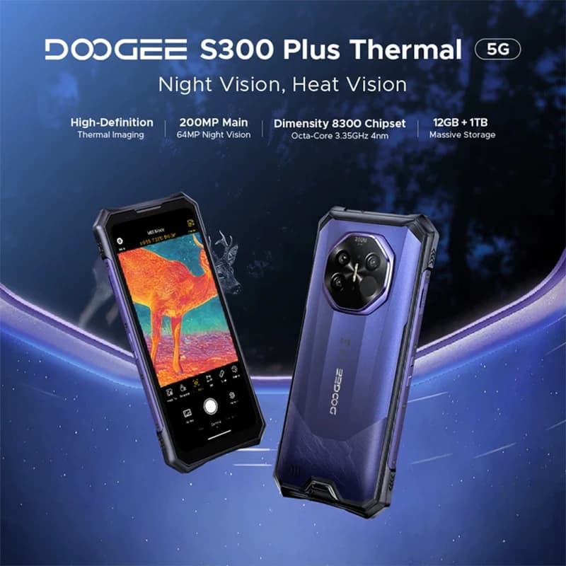 هاتف DOOGEE S300 Plus حراري متين 5G تصوير حراري 12 جيجابايت 1 تيرا بايت شاشة 6.78 بوصة أندرويد 16 دعم الهاتف المحمول