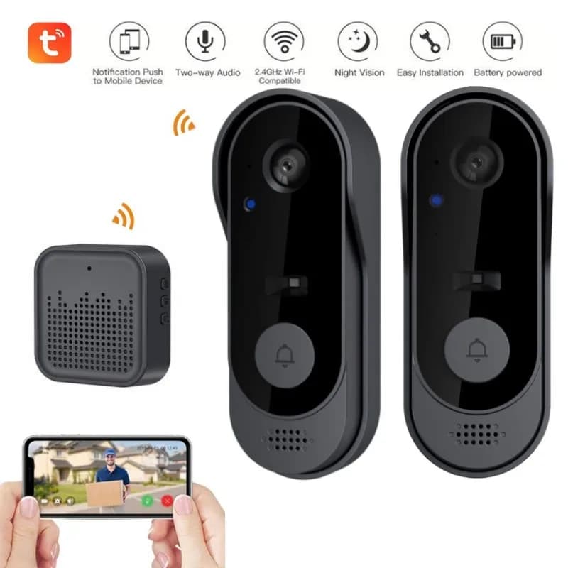جرس باب من Tuya WIFI مع كاميرا، إنتركوم فيديو HD، مقاوم للماء، حماية أمنية، رؤية ليلية بالأشعة تحت الحمراء للمنزل الذكي