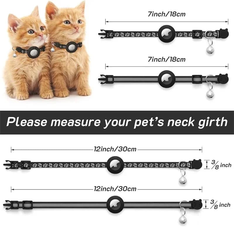 Cat Collar Compatible with Apple Airtag with Bell Adjustable Safety Buckle Reflective GPS Collar for Kittens Puppies 7-12In - 2