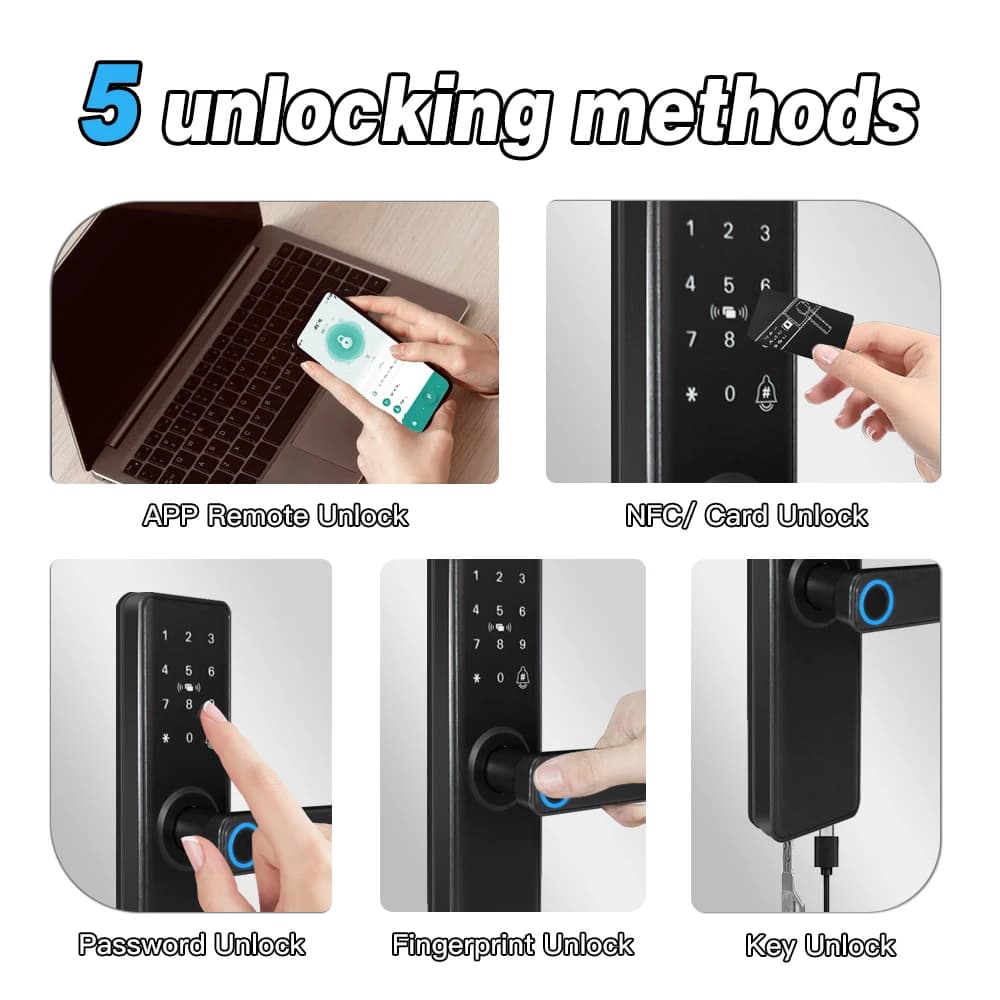 Smart Intelligent External Door Lock Bluetooth-compatible Tuya APP For Wooden Door Lock Digital Electronic Fingerprint - 2