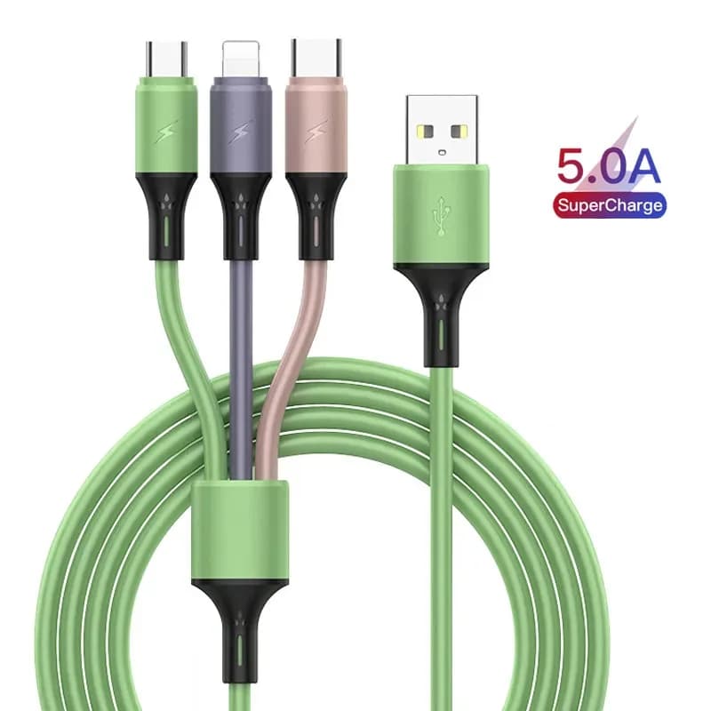 كابل شحن 3 في 1 نوع C/Micro b/iPhone Macarone للاستخدام مع iPhone وHuawei وSamsung والهواتف الذكية