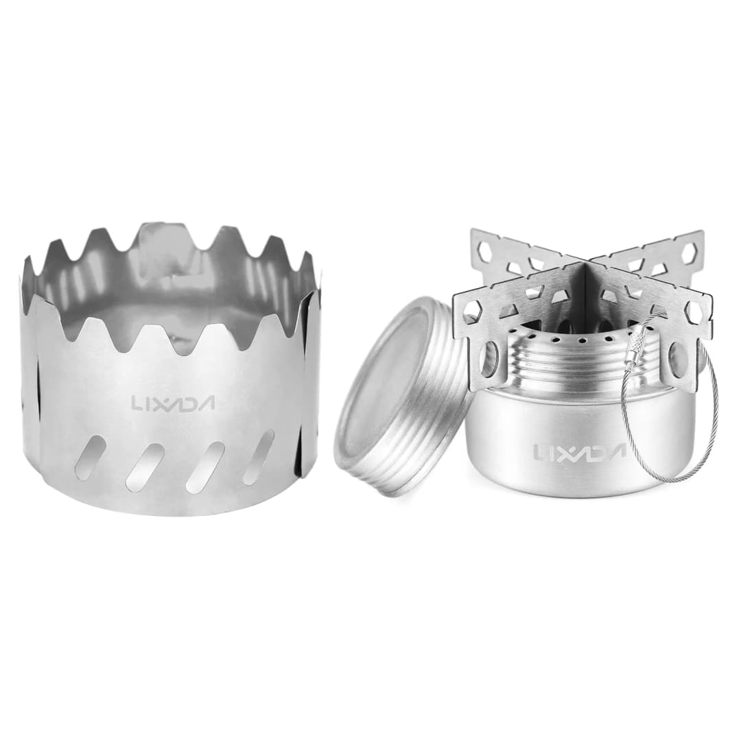 Lixada Mini Backpacking Stove 100ml Aluminum Alcohol Burner w Lid/Cross Stand/Windshield Portable Camp Stove for Camp Survival - 3