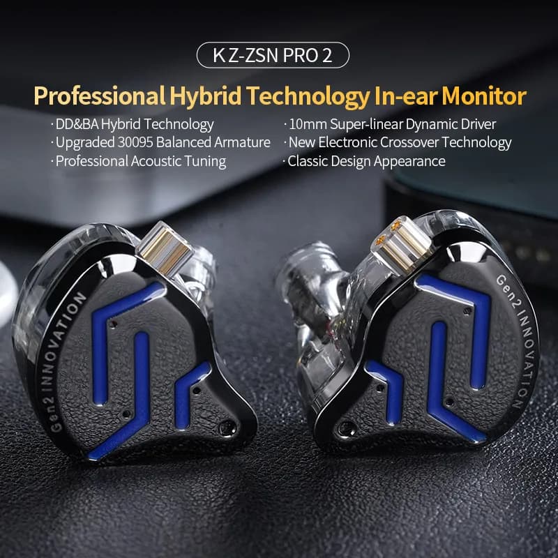 KZ ZSN Pro 2  In Ear Hybrid Drive Metal Earphones HIFI Bass Headset Monitor Earbuds Sport Noise Cancelling Headphone - 6