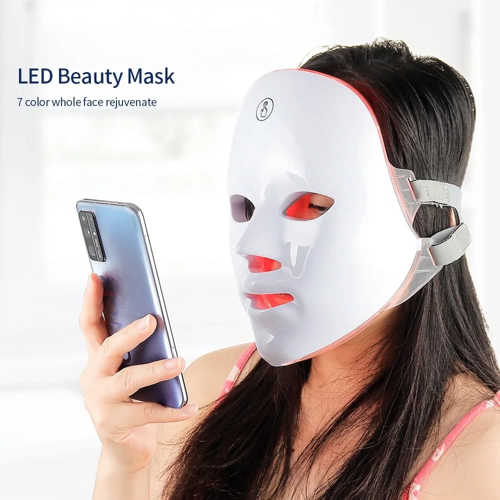 جهاز تجميل الوجه اللاسلكي بتقنية LED بألوان 7، قناع تجديد وتضييق بشرة الوجه والعنق باستخدام الفوتون - 2