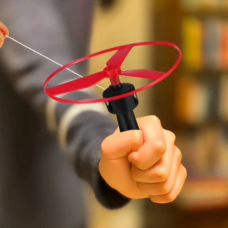 5 قطع أقراص طيران بلاستيكية ملونة بسحب الخيط، مروحة طائرة، ألعاب خارجية للأطفال، لعبة الغزل الطائر - 4