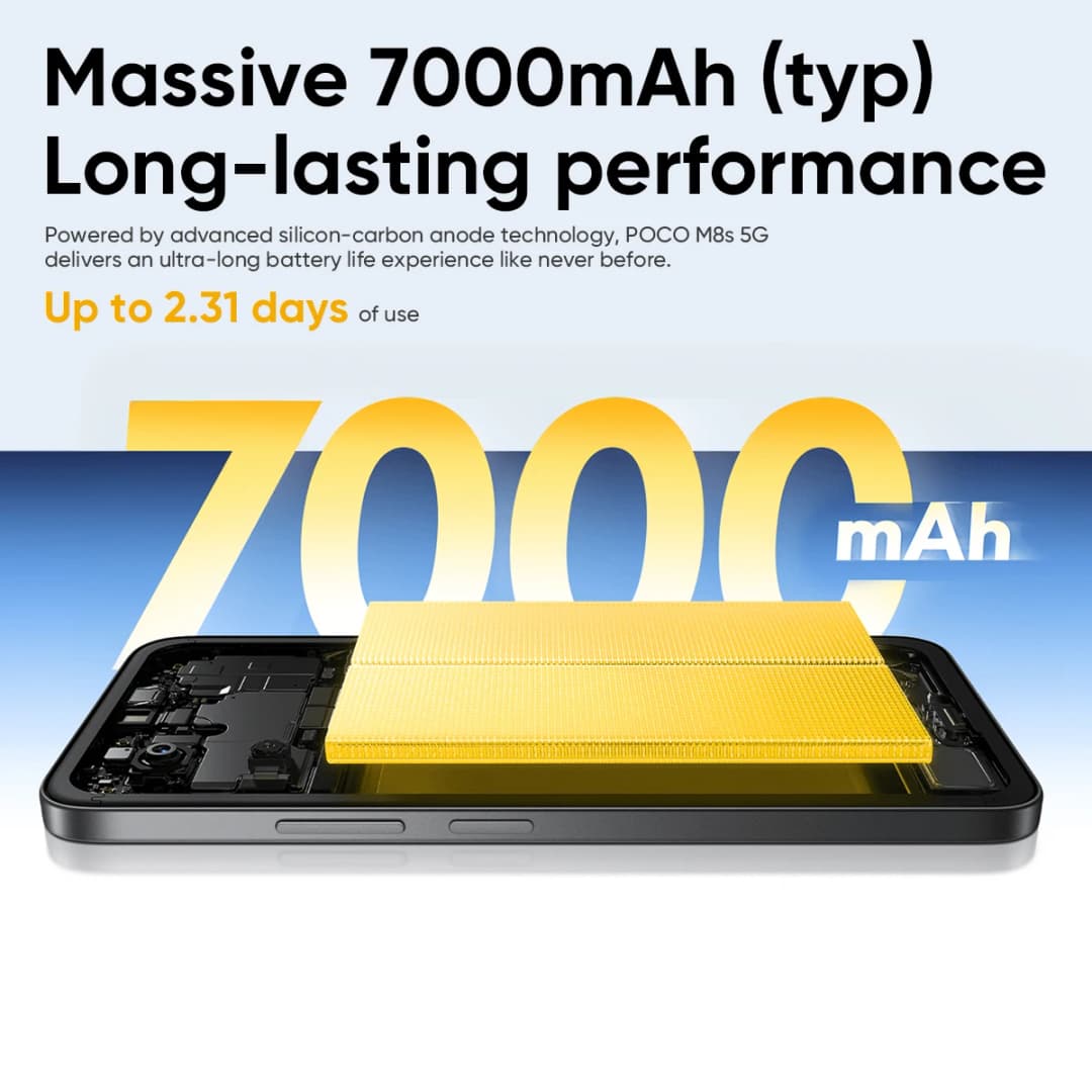 هاتف POCO M8s الإصدار العالمي 5G أحدث إصدار بمعالج Snapdragon 6s الجيل 3 وشاشة 6.9 بوصة 144Hz DotDisplay وكاميرا 50MP وبطارية 7000mAh وشحن سريع 33W وNFC - 4