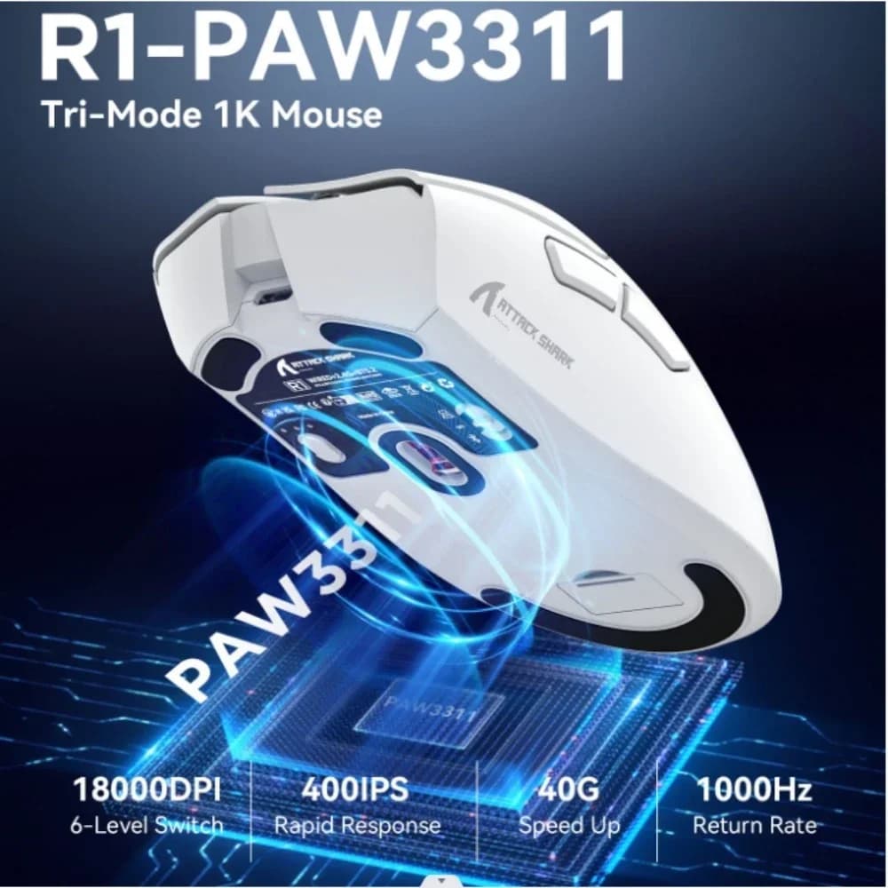 ماوس ألعاب لاسلكي Attack Shark R1، PAW3311 1KHZ 18000dpi، ماوس بلوتوث، ماوس ألعاب ماكرو، لوحة ماوس/كمبيوتر - 6