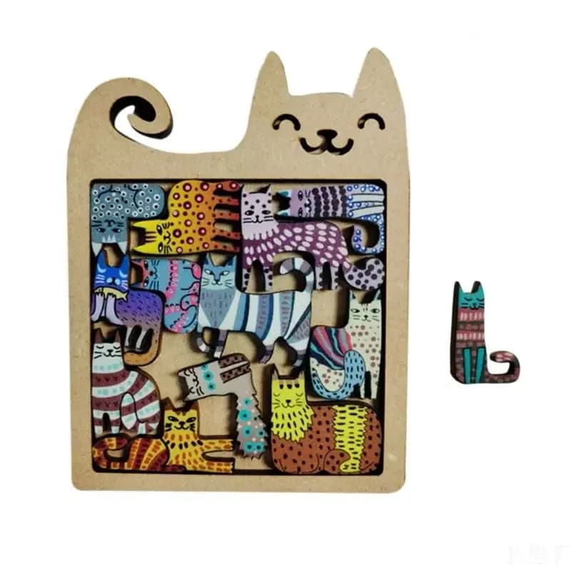 Cat Shape Puzzles Wooden Mini Irregular Shape Cat Animal Puzzles Table Games Montessori Thinking Kids Creative Education Toys - 6