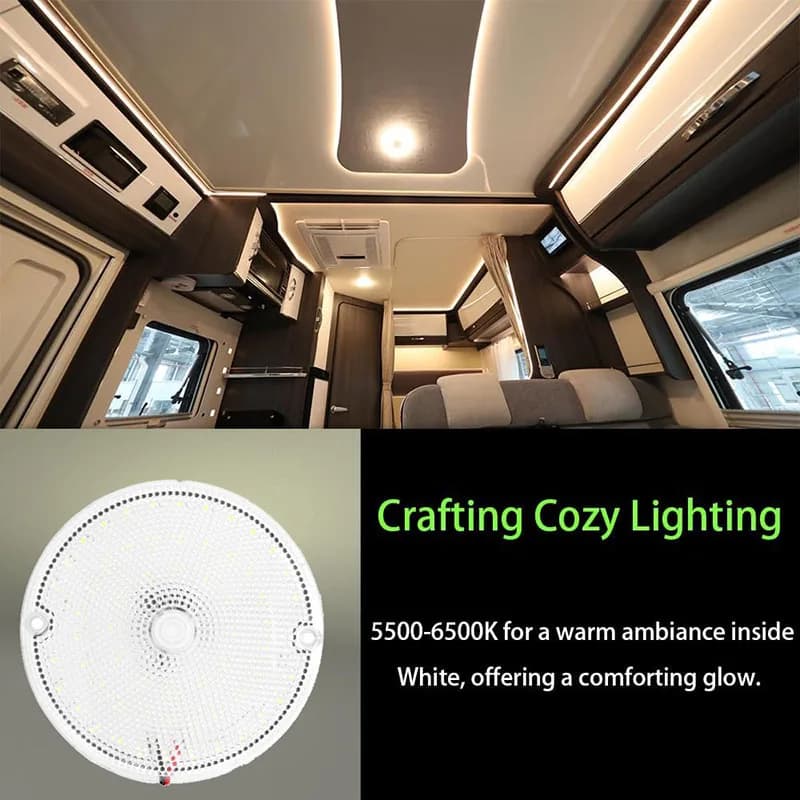 إضاءة قبة دائرية 60LEDs، إضاءة داخلية مشرقة، مصباح قراءة متين مع مفتاح كبير، للسيارات ومقطورات السفر والقوارب والشاحنات - 2