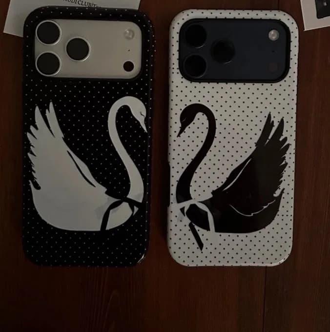 غطاء خلفي فاخر من Clmj لهاتف iPhone 17 16e 16 15 14 13 12 11 X XS XR XSMAX 7 8 Air Pro Max Plus، بتصميم بجعة لطيفة ومزدوج الطبقات - 2