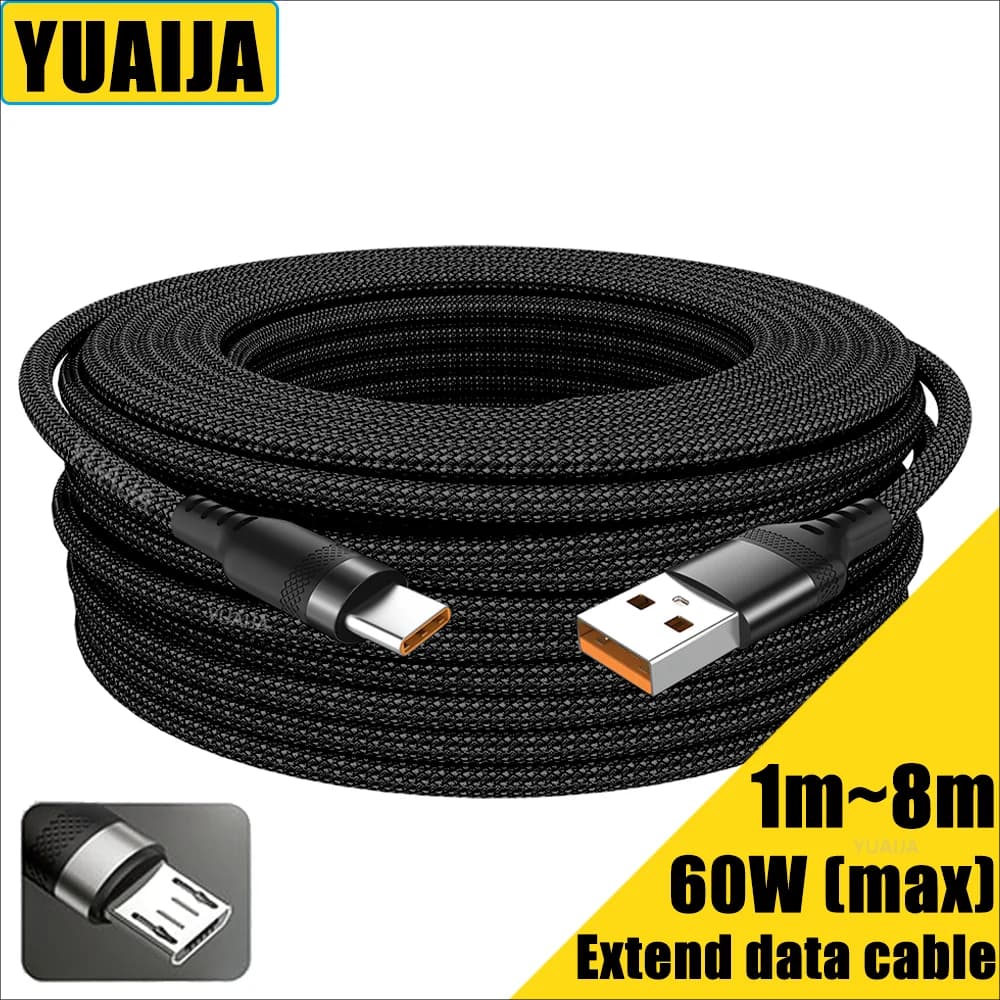 كابل USB TYPE C، شحن فائق السرعة 5A، لهواتف آيفون 15 و16 و17، هواوي وسامسونج وأوبو وOneplus، كابل تمديد USB C عالمي