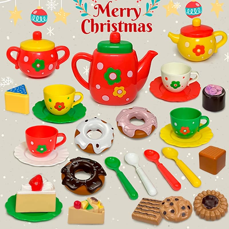 Afternoon Tea Set, 24Pcs of Girls' Playhouse Tea Set, Children's Kitchen Toy Set Party Dress-Up Toy, Donut, Cake - 2