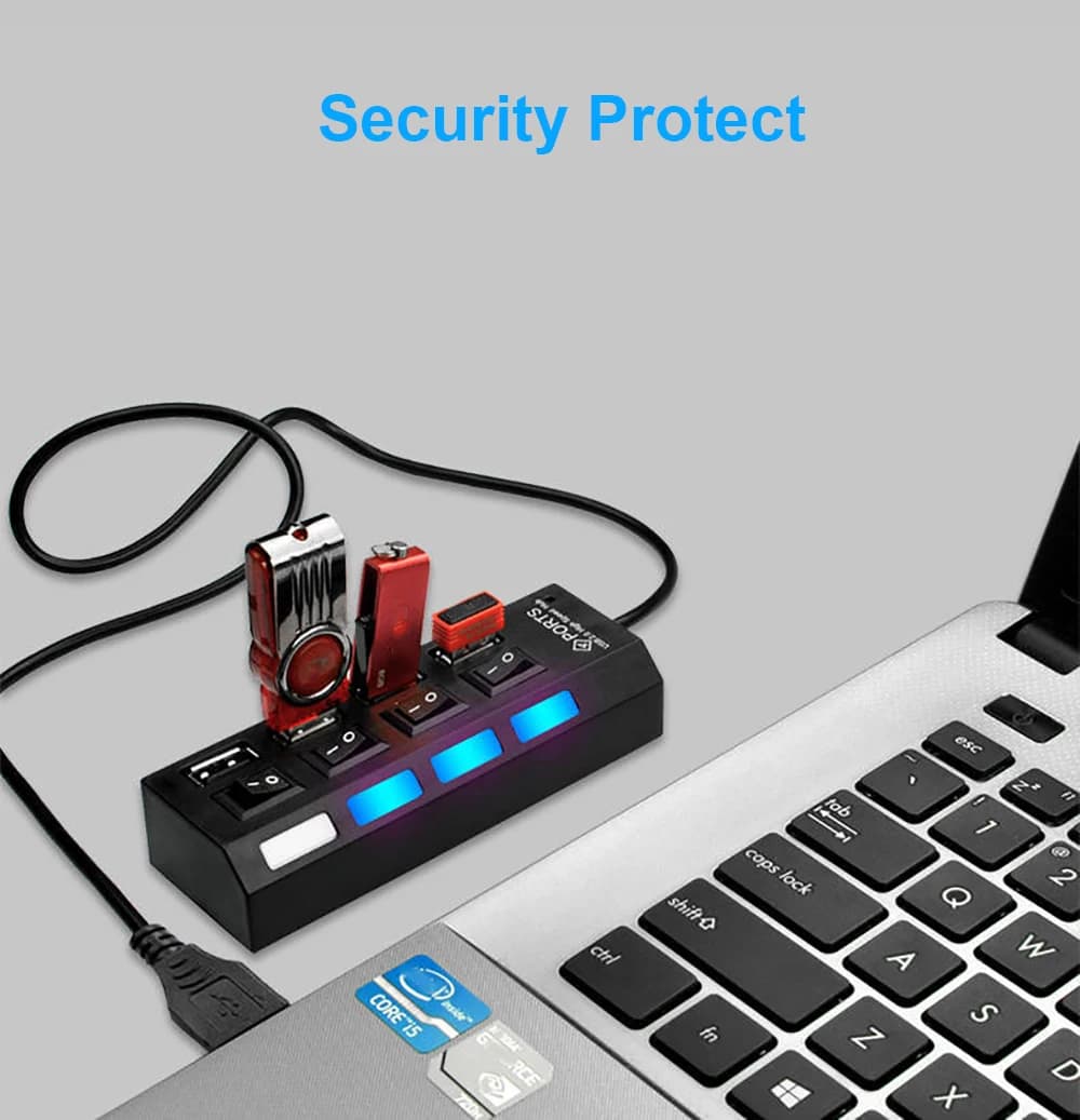 محول USB 4-IN-1 مع مفتاح تشغيل/إيقاف، متوافق مع USB 2.0 لملحقات الكمبيوتر المحمول - 2