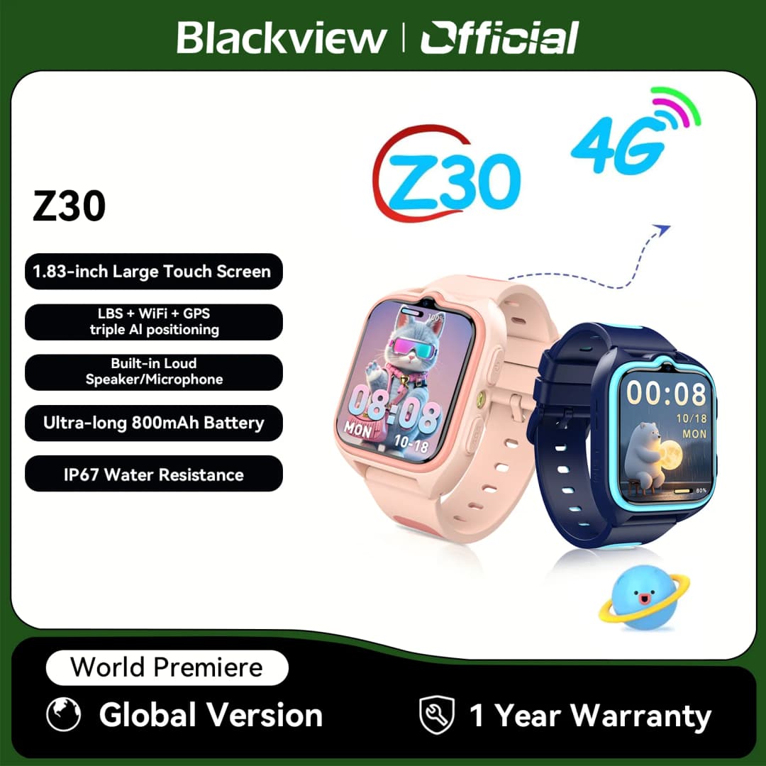 ساعة بلاكفيو Z30 الذكية للأطفال، ساعة هاتف 4G، مقاومة للماء، جهاز تتبع ومراقبة للأطفال، ساعة رقمية رياضية مع ميزة SOS