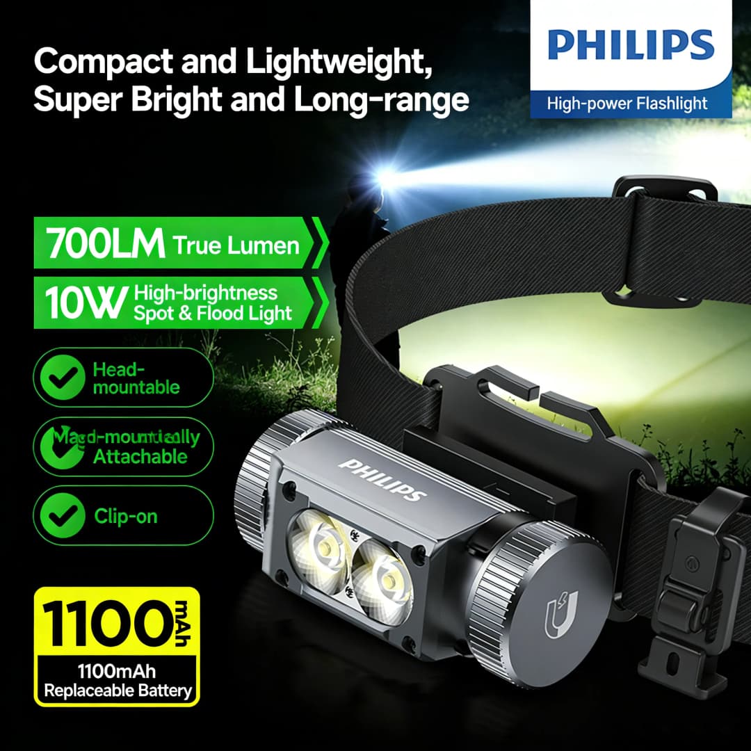 Philips SFL 3351RH Headlamp Head-Mounted Flashlight with 5.8 Hours Battery Life Magnetic Attraction