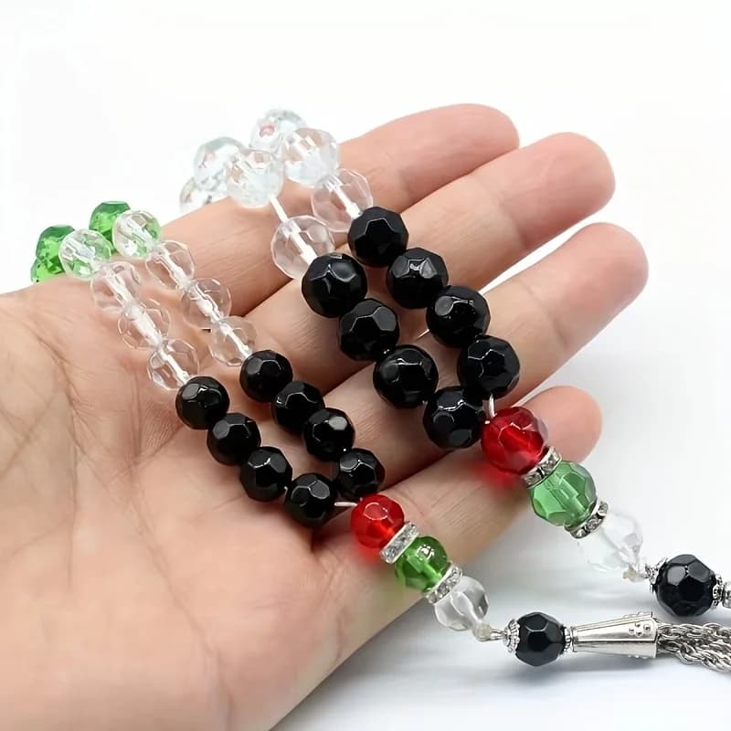 Islamic crystal rosary beads 33 8mm/10mm Palestinian flag color red, green, white and black Muslim prayer beads, fashion men's a - 3