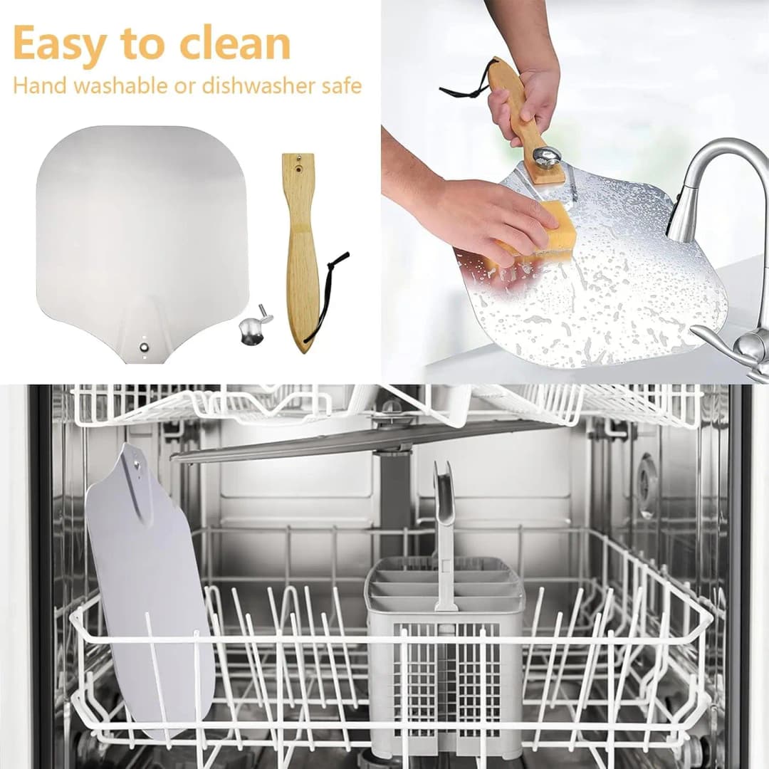 ملعقة مجرفة بيتزا معدنية من الألومنيوم مع مقبض خشبي قابل للطي، صينية نقل لرفع الكيك والفرن غير لاصقة، خبز محلي الصنع - 5