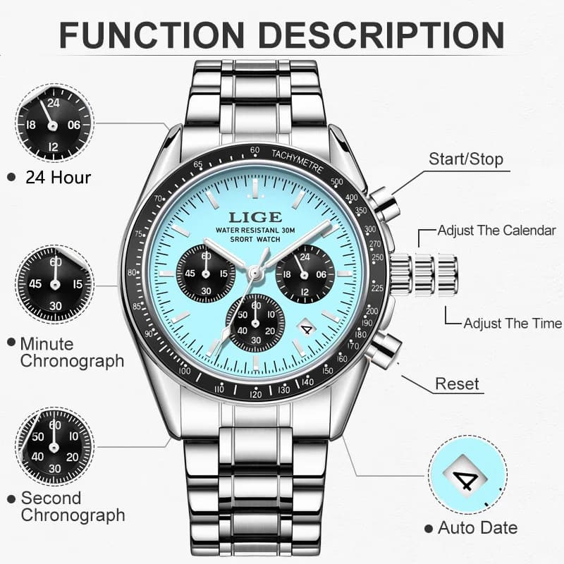 2025 LIGE Top Brand Luxury New Men Watch Quartz Man Watches Waterproof Luminous Watch for Men Date Chronograph Sport Wristwatch - 5