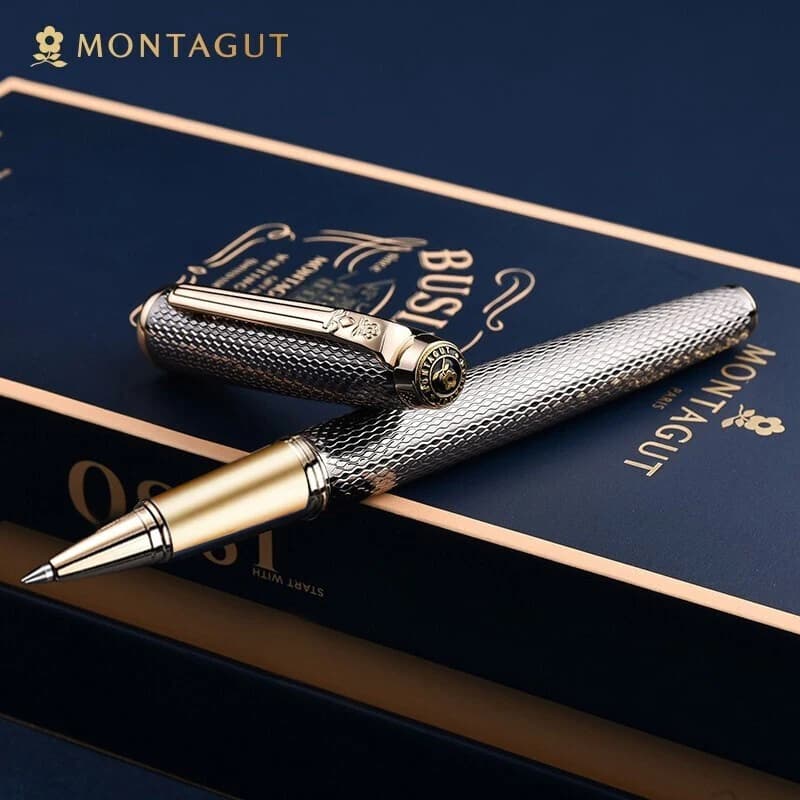 Montagut Classic Silver And Golden Trim Iridium RollerBall Pen Luxury Writing Signature Pen With Gift Box - 2