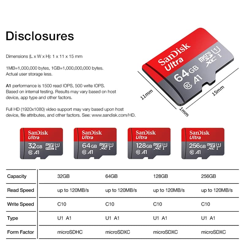 Sandisk A1 Memory Card 32gb 64GB 128GB 256GB 512GB Micro sd card Class10 UHS-1 flash card Memory Microsd TF Card for smartphone - 6