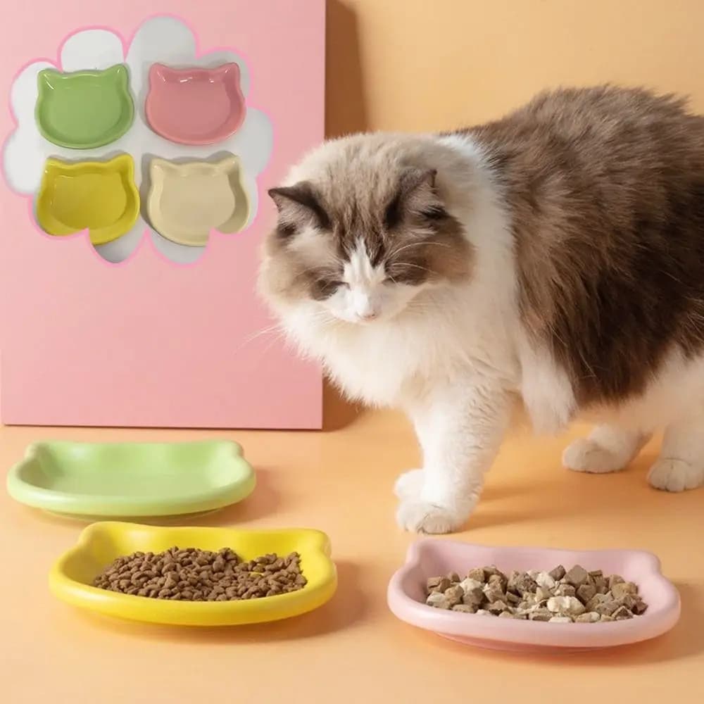 Cute Cat Shape Cat Bowl Plastic Anti-Fall Flip Cat Food Bowl Non-slip Pet Food Dish Pet Feeding - 2
