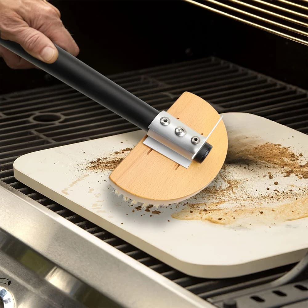 فرشاة فرن البيتزا، فرشاة موقد نحاسية، شعيرات نحاسية، خشب، مقبض طويل، فرشاة تنظيف الشواية لأداة المطبخ الصغيرة - 4