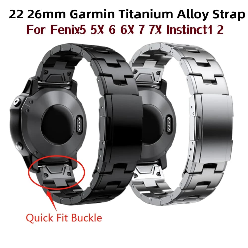 سوار ساعة Garmin من التيتانيوم 22mm و26mm مع حزام سريع التركيب لـ Fenix 7X و7 و6X Pro و5X Plus وInstinct وEpix - 5